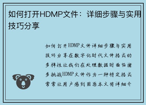 如何打开HDMP文件:详细步骤与实用技巧分享